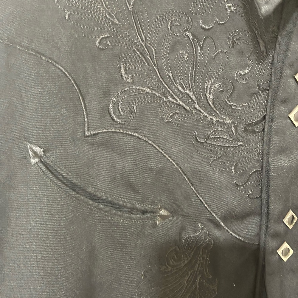 Jet Black Roper Snap Shirt with Machined embroidery & functional smiley pockets